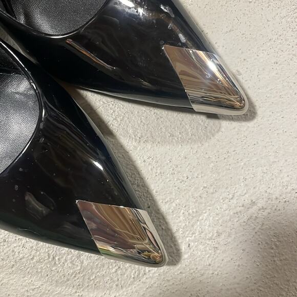 H&M Silver Toe Cap Pointed Patent Black Pumps Size 37 - Picture 4 of 5